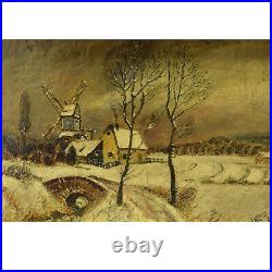 1925 Peinture ancienne à l'huile sur toile paysage d'hiver 40x30 cm