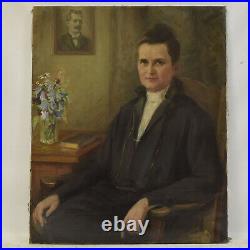 1928 Peinture ancienne à l'huile sur toile Portrait de femme 88x72,5 cm