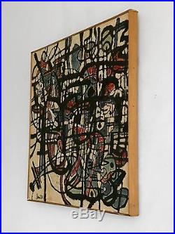 1980 RENE PEINTURE ART-DECO MODERNISTE CUBISTE ABSTRACTION FORME-LIBRE Pollock
