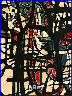 1980 RENE PEINTURE ART-DECO MODERNISTE CUBISTE ABSTRACTION FORME-LIBRE Pollock