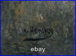 2960 école de barbizon huile sur toile forêt, signé henry, toile ancienne