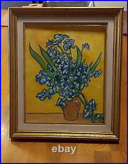 2 tableaux peinture huile sur toile Van Gogh les Tournesols et les Iris