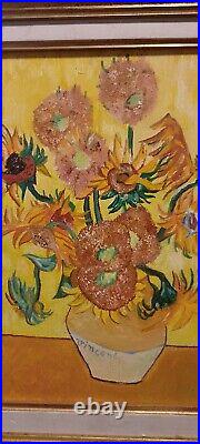 2 tableaux peinture huile sur toile Van Gogh les Tournesols et les Iris