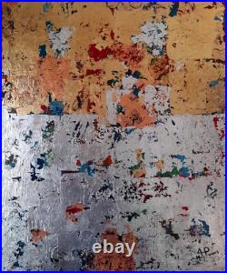 ALEXANDRE PONS/Abstrait contemporain-feuilles d'or-pièce unique format 65x54 cm