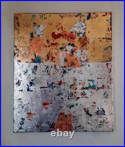 ALEXANDRE PONS/Abstrait contemporain-feuilles d'or-pièce unique format 65x54 cm