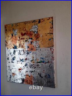 ALEXANDRE PONS/Abstrait contemporain-feuilles d'or-pièce unique format 65x54 cm