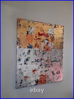 ALEXANDRE PONS/Abstrait contemporain-feuilles d'or-pièce unique format 65x54 cm