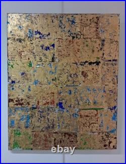 ALEXANDRE PONS/Abstrait contemporain-feuilles d'or-pièce unique format 81x65 cm
