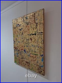 ALEXANDRE PONS/Abstrait contemporain-feuilles d'or-pièce unique format 81x65 cm