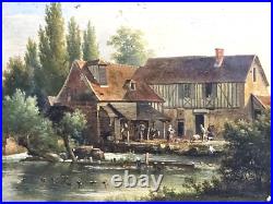 ANCIENNE PEINTURE MOULIN de GASNY EPTE HUILE sur TOILE ÉCOLE FRANÇAISE ca 1830