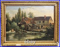 ANCIENNE PEINTURE MOULIN de GASNY EPTE HUILE sur TOILE ÉCOLE FRANÇAISE ca 1830 ANCIENNE PEINTURE MOULIN de GASNY EPTE HUILE sur TOILE ÉCOLE FRANÇAISE ca 1830