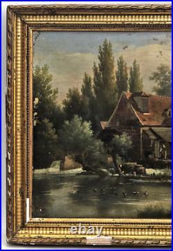 ANCIENNE PEINTURE MOULIN de GASNY EPTE HUILE sur TOILE ÉCOLE FRANÇAISE ca 1830