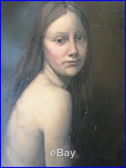 Alain DEQUET (1920-1980)-Tableau-huile-portrait femme-nu-HST-oil