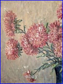 Albert Schweizer Huile sur toile Bouquet de Dahlias peinture tableau fleurs