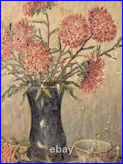 Albert Schweizer Huile sur toile Bouquet de Dahlias peinture tableau fleurs