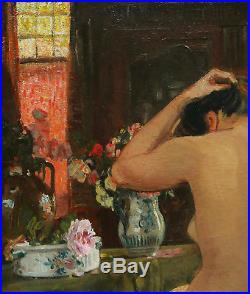 Aloys HUGONNET peintre suisse Lausanne tableau huile nu femme nue intérieur