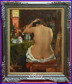 Aloys HUGONNET peintre suisse Lausanne tableau huile nu femme nue intérieur
