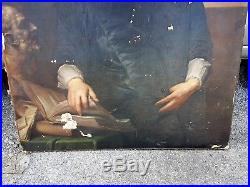 Ancien Grand Tableau peinture HST gentilhomme portrait personnage Oil painting