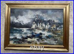 Ancien Grand tableau Marine Huile sur Toile signé a identifier