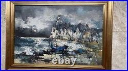 Ancien Grand tableau Marine Huile sur Toile signé a identifier