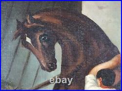 Ancien Tableau Cheval dans l'Ecurie Peinture Huile Oil Painting Ölgemälde