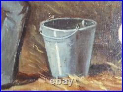 Ancien Tableau Cheval dans l'Ecurie Peinture Huile Oil Painting Ölgemälde