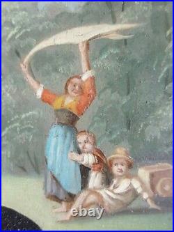 Ancien Tableau Famille Peinture Huile Antique Oil Painting Antico Dipinto