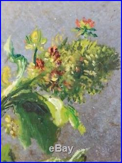 Ancien Tableau Fleurs dans une Cruche Peinture Huile Antique Oil Painting