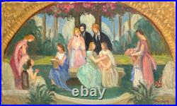 Ancien Tableau HST Symboliste La Cérémonie dans le Parc Signé -1900's