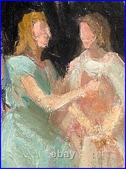 Ancien Tableau HST Symboliste La Cérémonie dans le Parc Signé -1900's