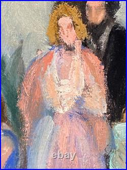 Ancien Tableau HST Symboliste La Cérémonie dans le Parc Signé -1900's