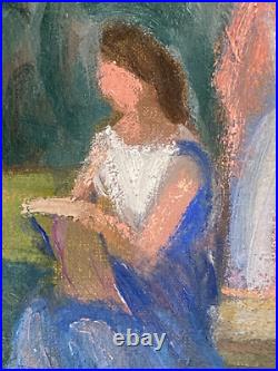 Ancien Tableau HST Symboliste La Cérémonie dans le Parc Signé -1900's