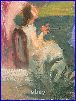 Ancien Tableau HST Symboliste La Cérémonie dans le Parc Signé -1900's