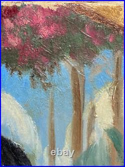 Ancien Tableau HST Symboliste La Cérémonie dans le Parc Signé -1900's