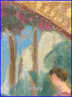 Ancien Tableau HST Symboliste La Cérémonie dans le Parc Signé -1900's