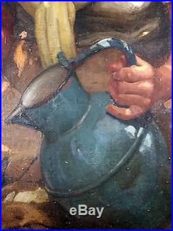 Ancien Tableau Jeune Fille à la Cruche Peinture Huile Antique Oil Painting