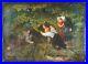 Ancien Tableau Jeux dans la Forêt Peinture Huile Antique Painting Old Dipinto