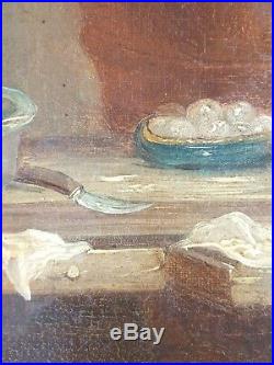 Ancien Tableau La Cuisine Peinture Huile Toile Antique Oil Painting