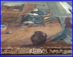 Ancien Tableau La Liseuse Peinture Huile Toile Antique Oil Painting Dipinto