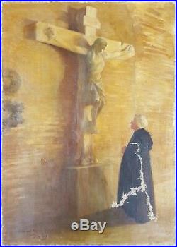 Ancien Tableau Le Christ en Croix Peinture Huile Antique Oil Painting Dipinto