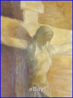 Ancien Tableau Le Christ en Croix Peinture Huile Antique Oil Painting Dipinto