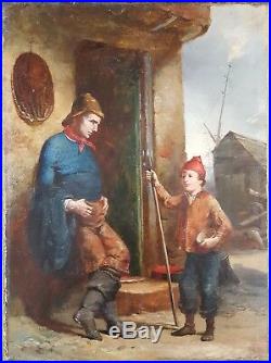 Ancien Tableau Le Jeune Pêcheur Peinture Huile Antique Oil Painting Ölgemälde