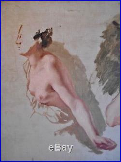 Ancien Tableau Peinture Huile Toile Etude De Peintre Femme Seins Nus XIX Siécle