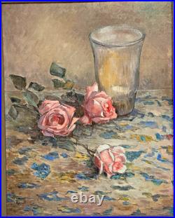 Ancien Tableau Peinture Huile sur Toile Nature Morte aux Roses Art Lorrain Ancien Tableau Peinture Huile sur Toile Nature Morte aux Roses Art Lorrain