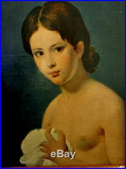 Ancien Tableau Peinture Portrait Jeune Fille Nue De J L David Artiste XVIII Eme