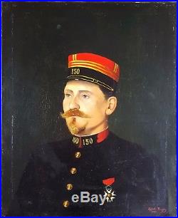 Ancien Tableau Portrait d'Officier Peinture Huile Antique Oil Painting