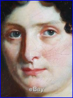 Ancien Tableau Portrait de Dame Peinture Huile Antique Oil Painting