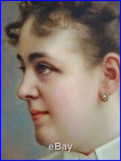 Ancien Tableau Portrait de Dame Peinture Huile Antique Oil Painting Dipinto