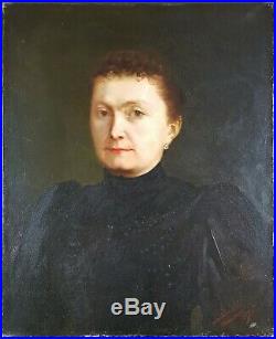 Ancien Tableau Portrait de Dame en Buste Peinture Huile Antique Oil Painting