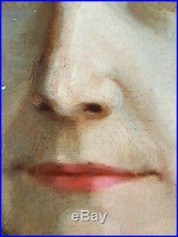 Ancien Tableau Portrait de Dame en Buste Peinture Huile Antique Oil Painting